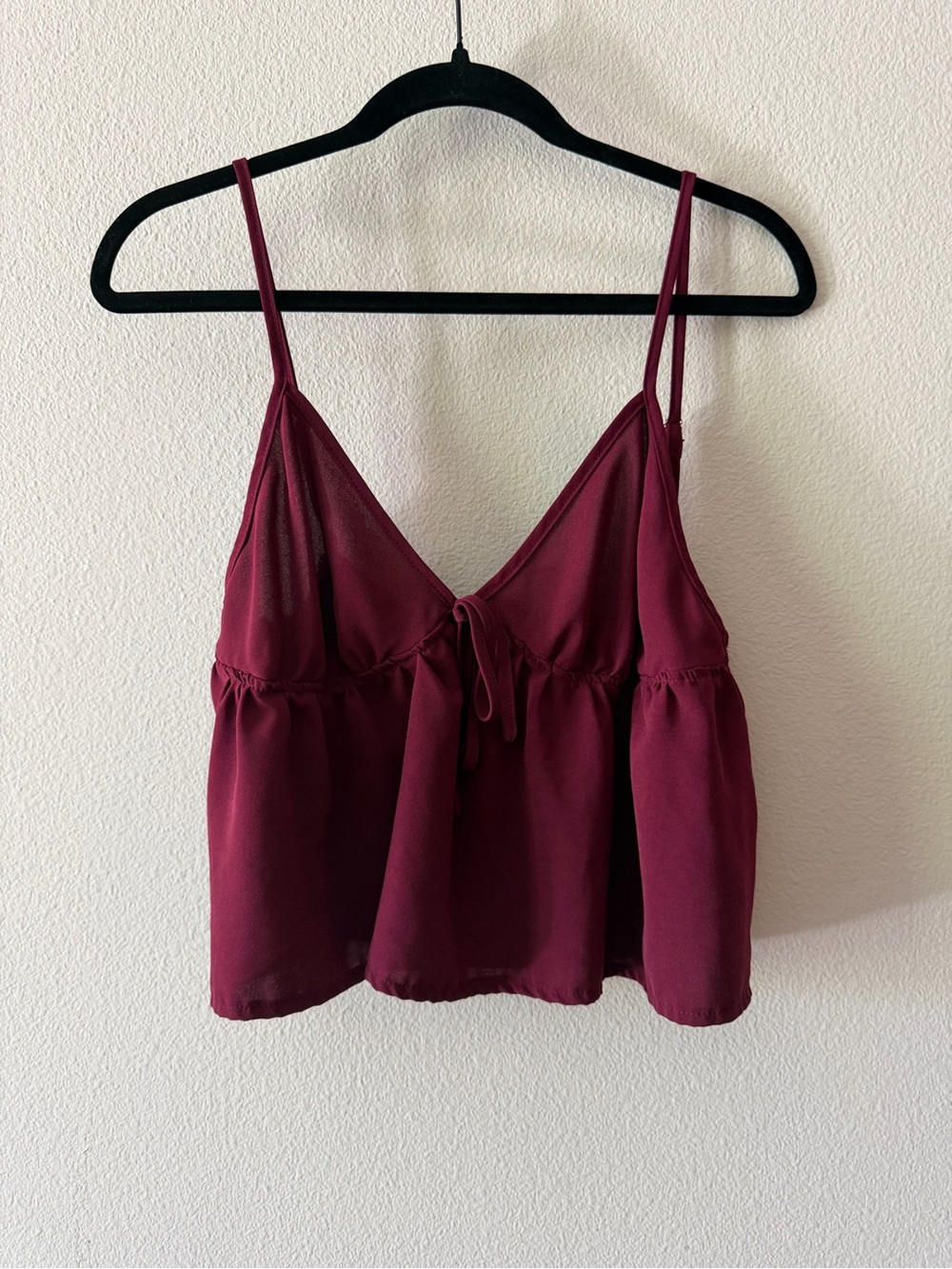 Women's Burgundy Spaghetti Strap Tie-Front Cami